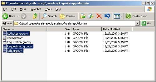 Figure 6 - AuthUser.groovy, Role.groovy and Requestmap.groovy (used in AcegiConfig)