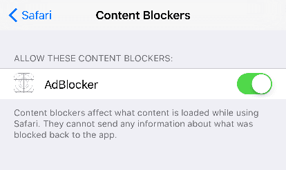 Screenshot showing the content blocker under Safari preferences