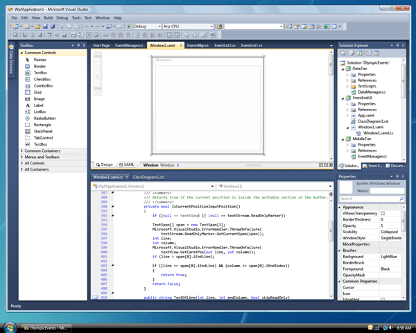 Screenshots of Visual Studio 2010 with WPF UI