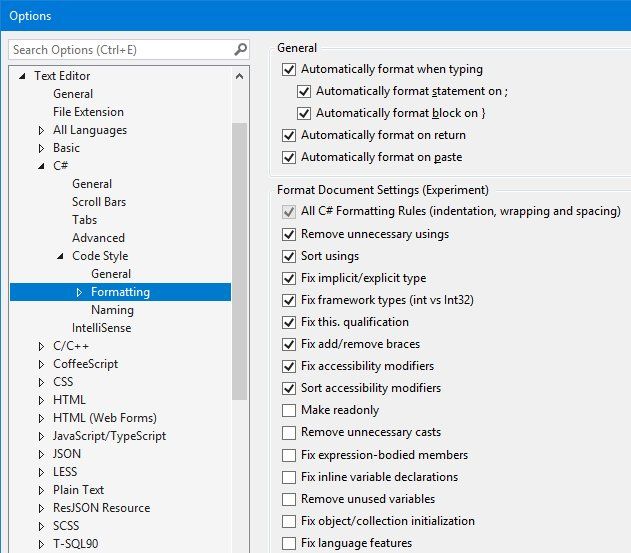 visual studio format document