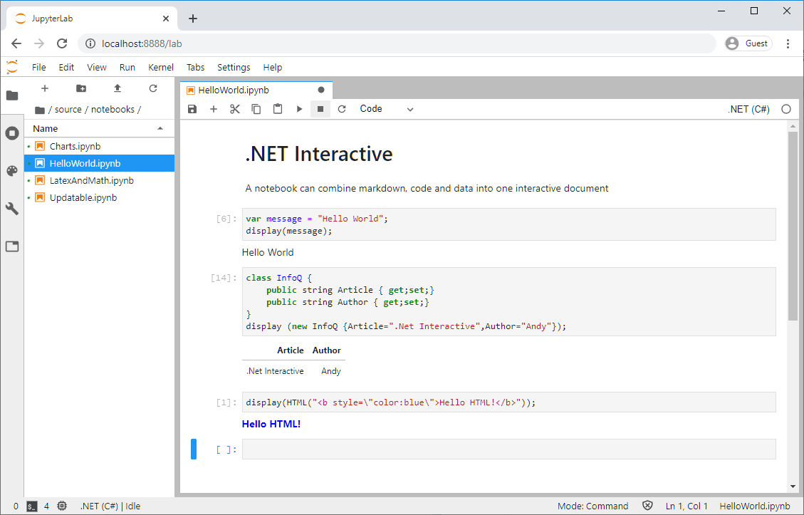 Jupyter Notebook with C# interactive code example