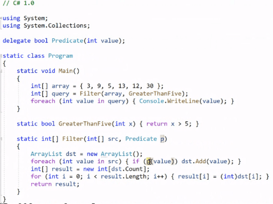 Figure 1: Sample code in C# 1.0 syntax