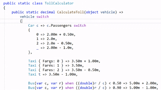 Figure 6: Advanced pattern matching in C#