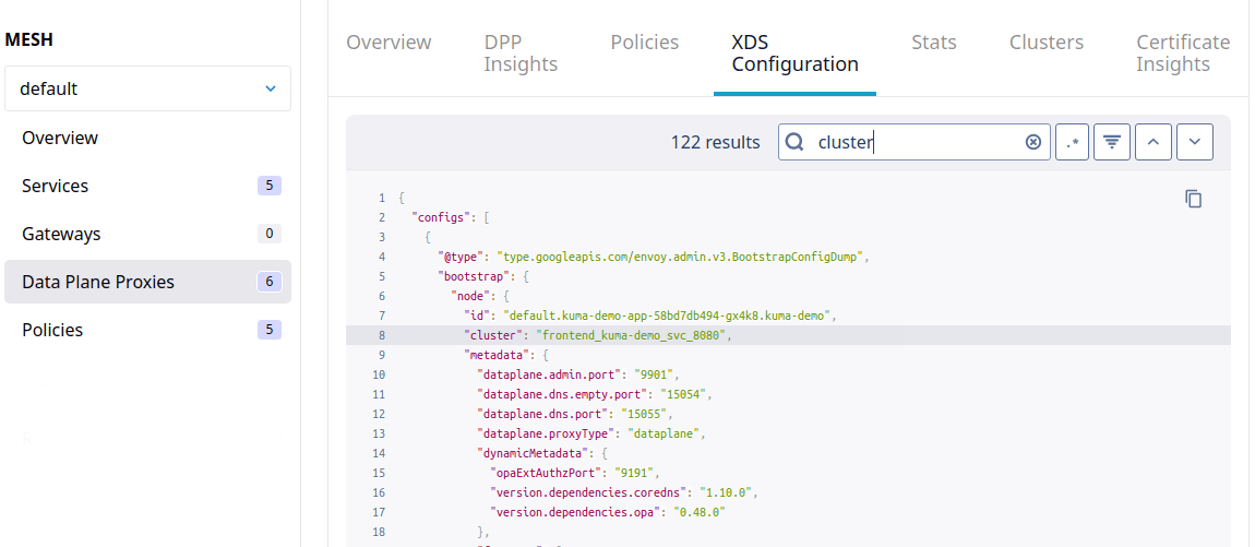 The new debugging interface within Kuma