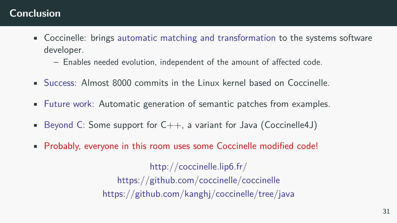 Coccinelle 10 Years of Automated Evolution in the Linux Kernel