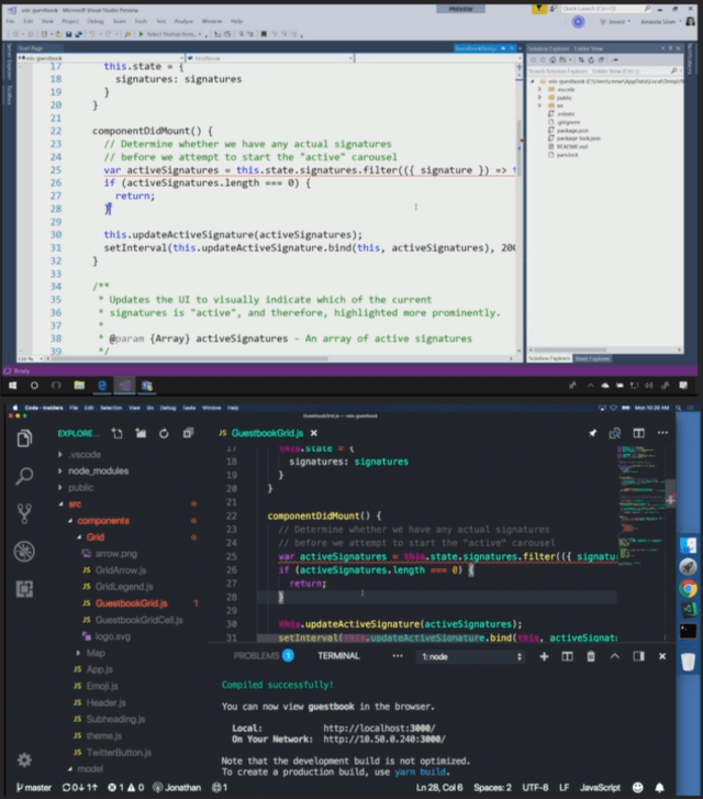 Visual Studio Live Share demo dual screenshot