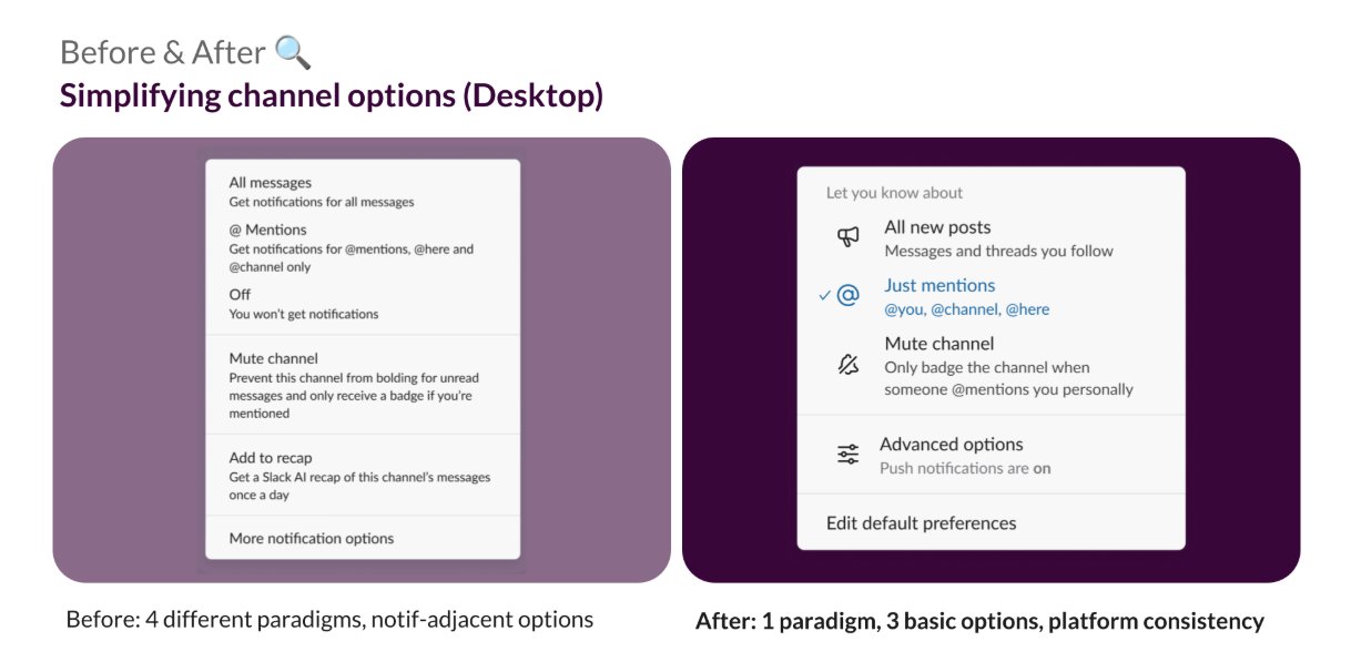 Ví dụ về giao diện thông báo mới của Slack